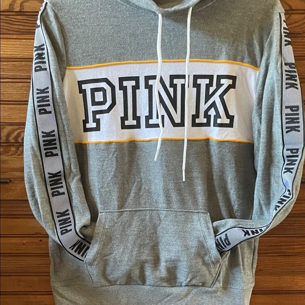 PINK Victoria's Secret Gray Hoodie with Black and Yellow Accents - Picture 4 of 4